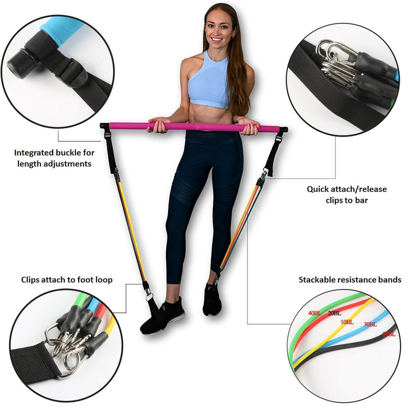 Portable Fitness Yoga Pilates Bar with ElasticPortable Fitness Yoga Pilates Bar with Elastic Resistance Bands for Home WorkoutPortable Fitness Yoga Pilates Bar with Elastic Resistance Bands for Home Workout Resistance Bands for Home Workout